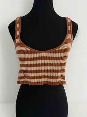 Cotton On Brown Cream Striped Knit Crop Tank Medium